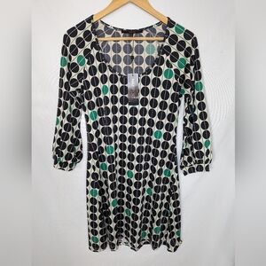 Max Sport‎ NEW Retro 60s Black Green Circles Wallpaper Dot Dress Size Small